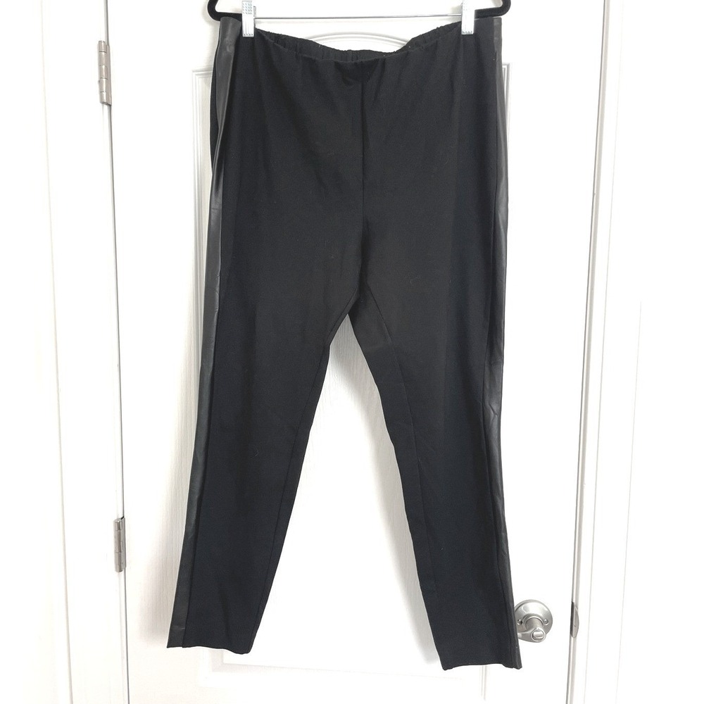 J. Jill Ankle Leggings Womens Sz 2X Black Faux Leather Side Stripe Pull On Pants